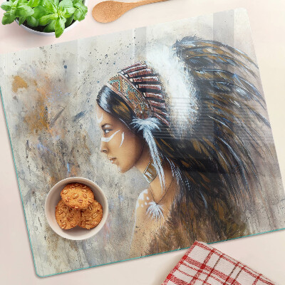 Glasschneidebrett Indianer mit Federkopfschmuck