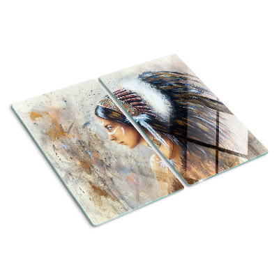 Glasschneidebrett Indianer mit Federkopfschmuck