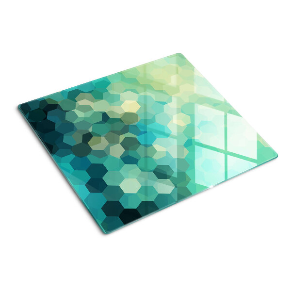 Glasschneidebrett Geometrische Sechsecke in Blautönen