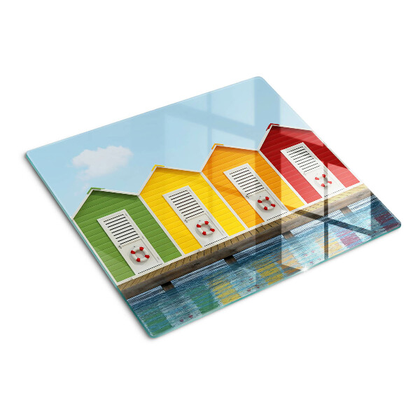Glasschneidebrett Bunte Häuser am Meer