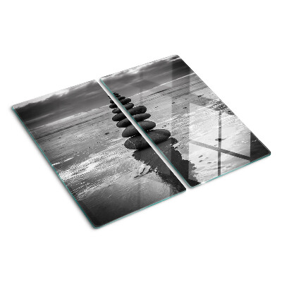 Glasschneidebrett Strandsteine in Schwarz und Weiß