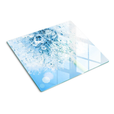 Glasschneidebrett Löwenzahnblüte mit Wassertropfen