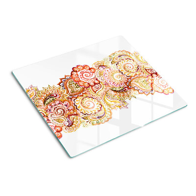 Schneidebrett glas Paisley-Motiv in Rot- und Goldtönen