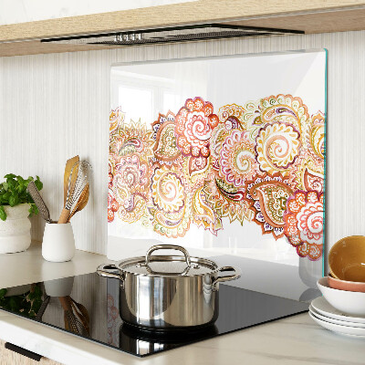 Schneidebrett glas Paisley-Motiv in Rot- und Goldtönen