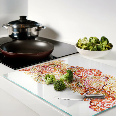 Schneidebrett glas Paisley-Motiv in Rot- und Goldtönen