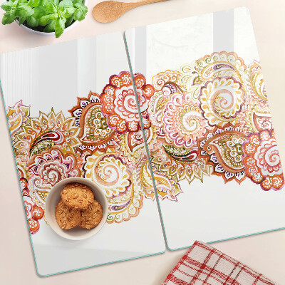 Schneidebrett glas Paisley-Motiv in Rot- und Goldtönen