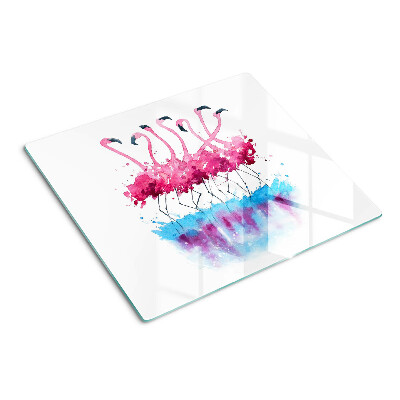Glasschneidebrett Flamingos im Aquarellstil