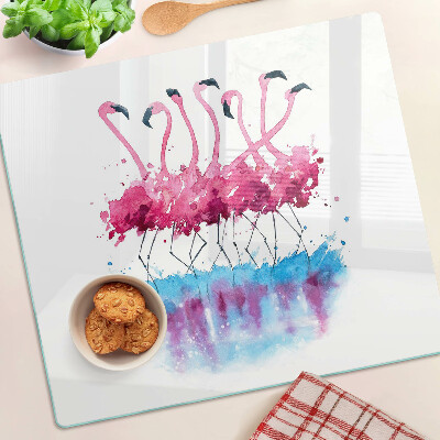 Glasschneidebrett Flamingos im Aquarellstil