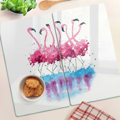Glasschneidebrett Flamingos im Aquarellstil