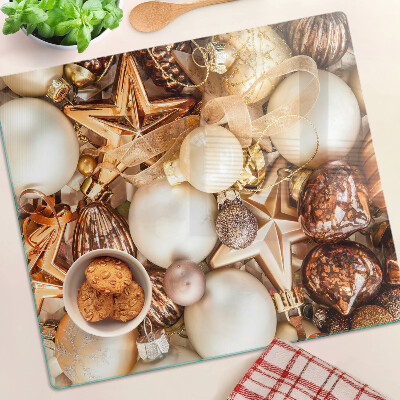 Glasschneidebrett Weihnachtsdekorationen und Kugeln