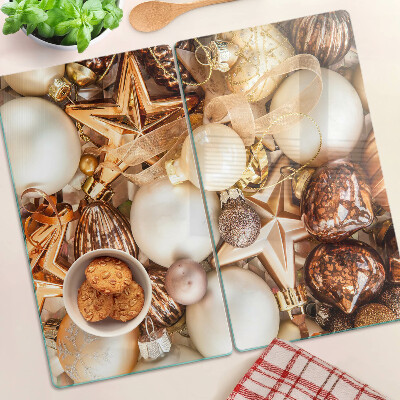 Glasschneidebrett Weihnachtsdekorationen und Kugeln
