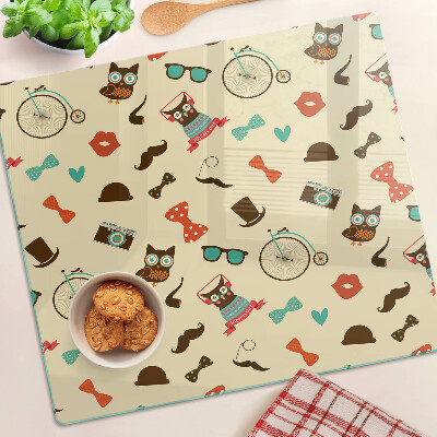 Glasschneidebrett Kätzchen und Retro-Accessoires