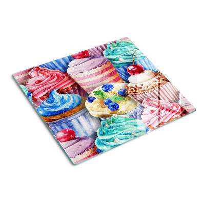 Schneidebrett glas Cupcakes und buntes Gebäck
