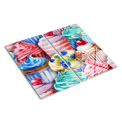 Schneidebrett glas Cupcakes und buntes Gebäck