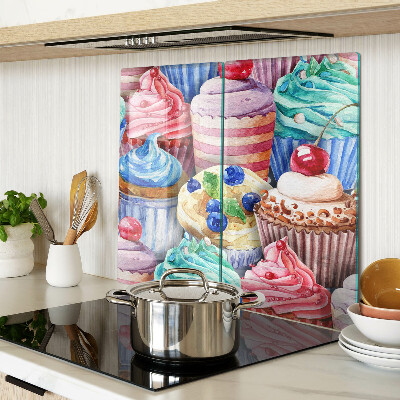 Schneidebrett glas Cupcakes und buntes Gebäck