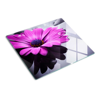 Glasschneidebrett Lila Blume mit Wassertropfen