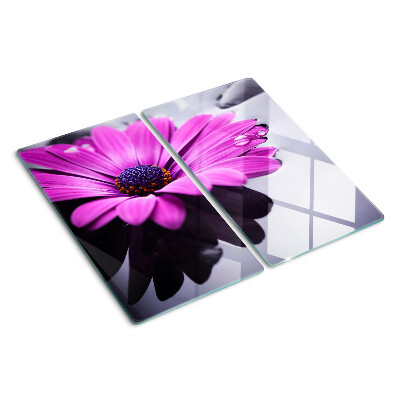 Glasschneidebrett Lila Blume mit Wassertropfen