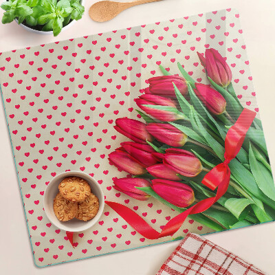 Schneidebrett glas Tulpen mit Herzen und Band