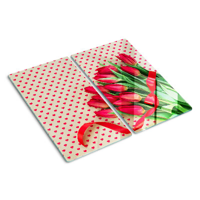 Schneidebrett glas Tulpen mit Herzen und Band