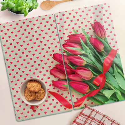 Schneidebrett glas Tulpen mit Herzen und Band