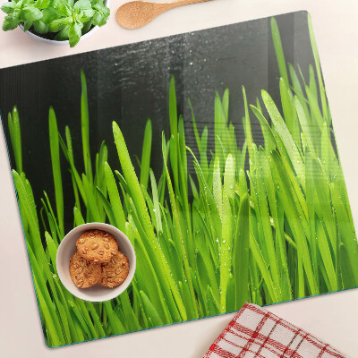 Schneidebrett glas Grünes Gras mit Wassertropfen