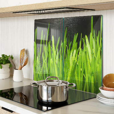 Schneidebrett glas Grünes Gras mit Wassertropfen