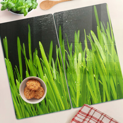 Schneidebrett glas Grünes Gras mit Wassertropfen