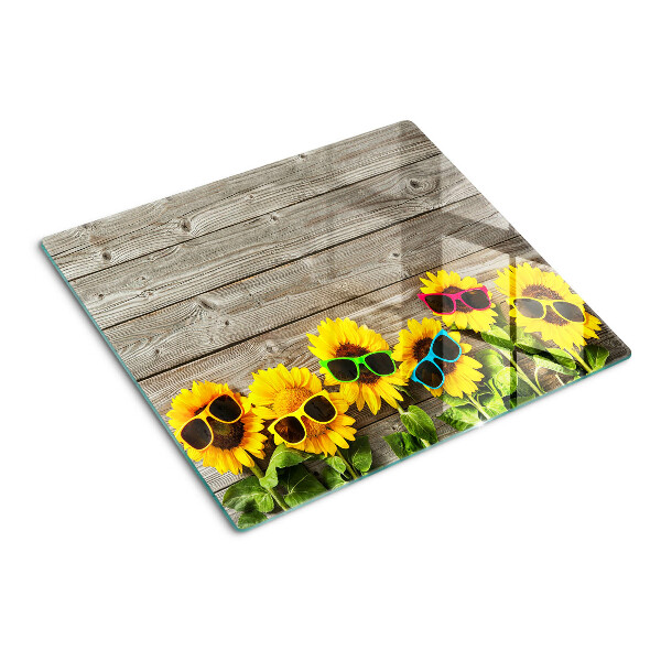 Glasschneidebrett Sonnenblumen in Sonnenbrillen