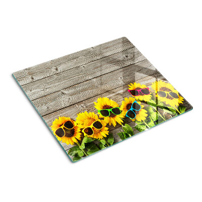 Glasschneidebrett Sonnenblumen in Sonnenbrillen