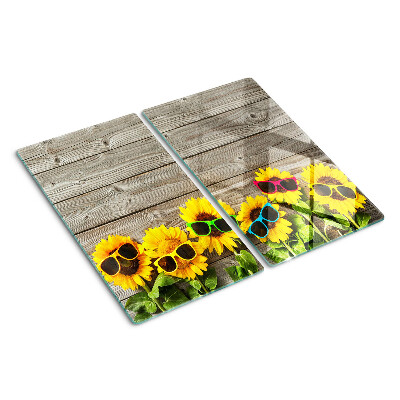 Glasschneidebrett Sonnenblumen in Sonnenbrillen