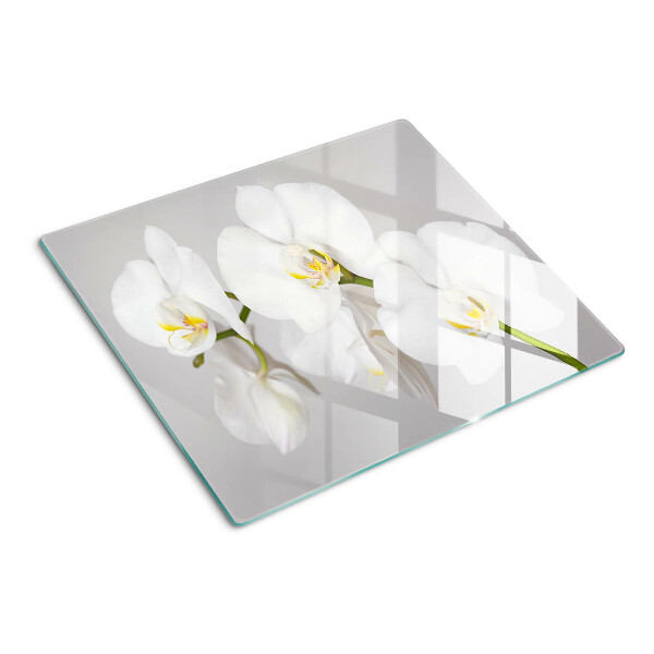 Schneidebrett glas Orchideen auf einem Spiegelhintergrund