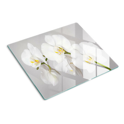 Schneidebrett glas Orchideen auf einem Spiegelhintergrund