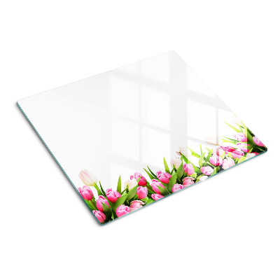 Schneidebrett glas Tulpen in Pastellfarben