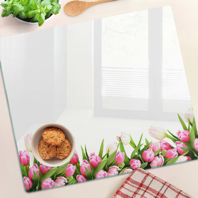Schneidebrett glas Tulpen in Pastellfarben