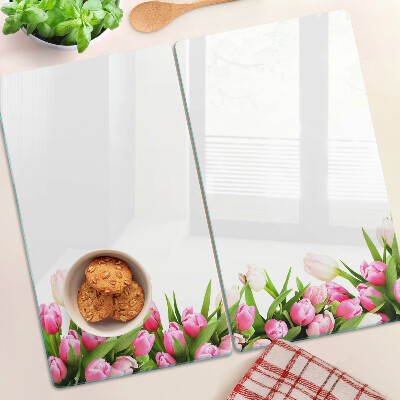 Schneidebrett glas Tulpen in Pastellfarben