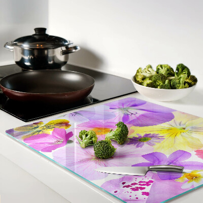 Schneidebrett glas Blumen in Pastellfarben