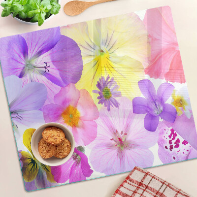Schneidebrett glas Blumen in Pastellfarben
