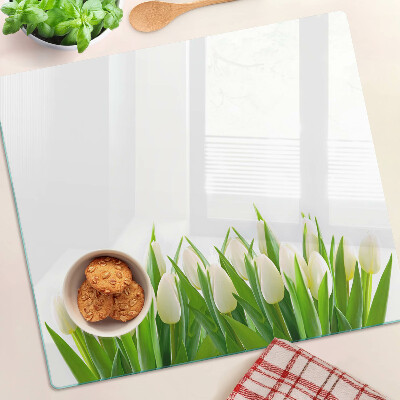 Schneidebrett glas Tulpen im grünen Gras