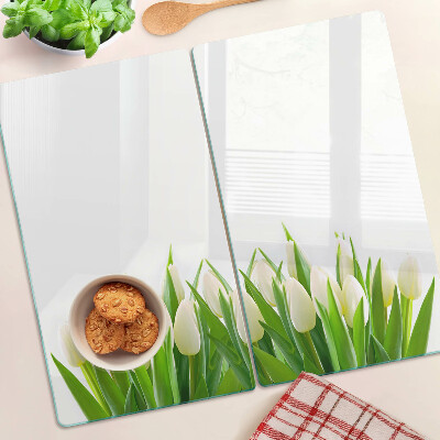 Schneidebrett glas Tulpen im grünen Gras