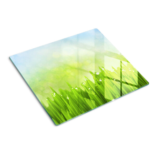 Schneidebrett glas Grünes Gras mit Wassertropfen