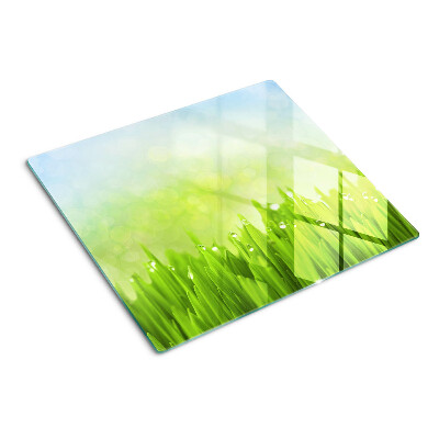 Schneidebrett glas Grünes Gras mit Wassertropfen