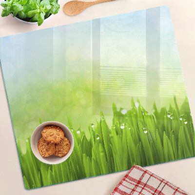 Schneidebrett glas Grünes Gras mit Wassertropfen