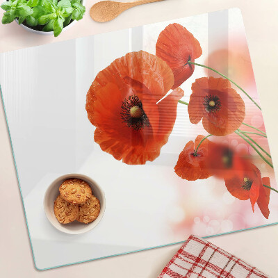 Glasschneidebrett Mohnblumen in roter Farbe