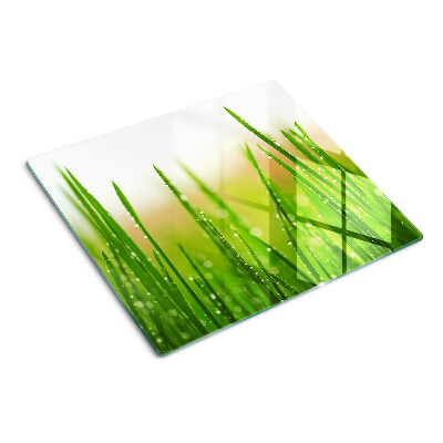 Schneidebrett glas Gras mit Wassertropfen