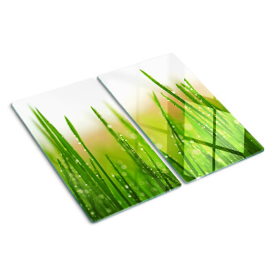 Schneidebrett glas Gras mit Wassertropfen