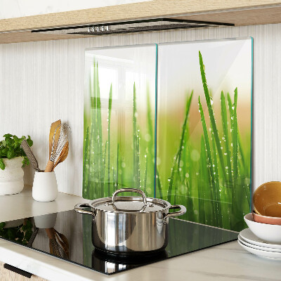Schneidebrett glas Gras mit Wassertropfen