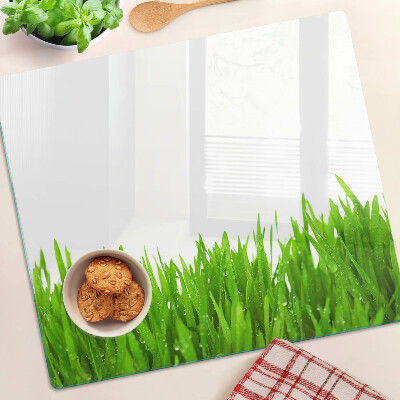 Schneidebrett glas Grünes Gras mit Wassertropfen