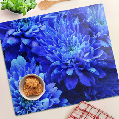 Glasschneidebrett Blaue Chrysanthemenblüten