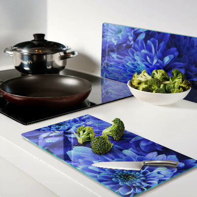 Glasschneidebrett Blaue Chrysanthemenblüten