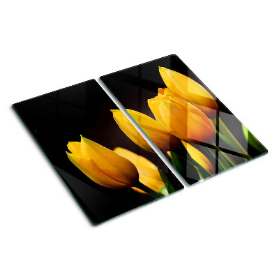 Glasschneidebrett Gelbe Tulpen auf schwarzem Hintergrund